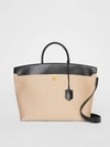 BURBERRY Cotton Canvas and Leather Society Top Handle Bag