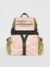 BURBERRY Logo Print Tri-Tone Nylon Backpack