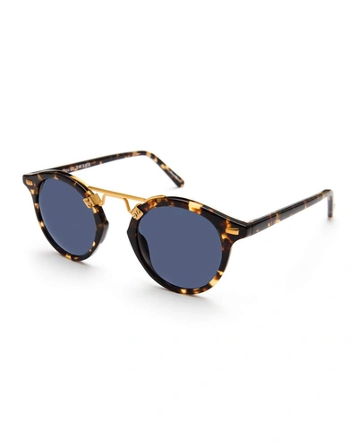 KREWE ST. LOUIS ROUND POLARIZED SUNGLASSES, BLUE/BROWN TORTOISE,PROD199160169