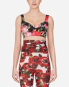 DOLCE & GABBANA CROPPED PEONY-PRINT BUSTIER TOP