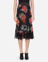 DOLCE & GABBANA SILK MIDI SKIRT WITH HEART AND ROSE PRINT