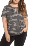 LUCKY BRAND LACE-UP CAMO TEE,7Q83332