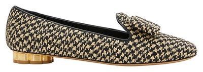Ferragamo Sarno Bow-embellished Woven Straw Loafers In Black