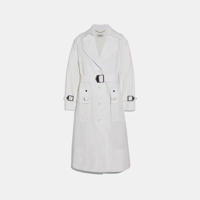 Coach Long Military Coat In White - Size 04