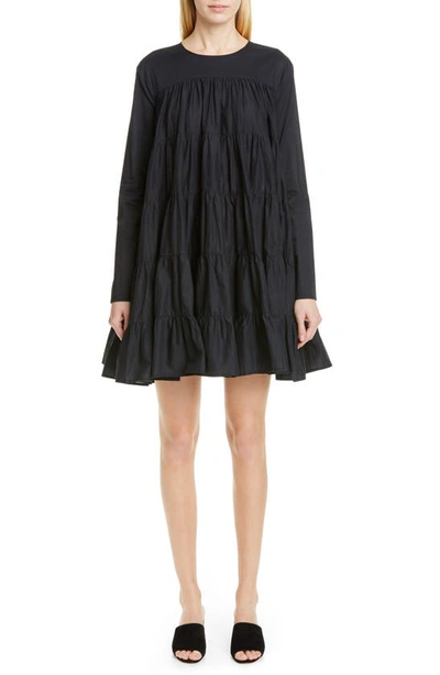 Merlette Soliman Long-sleeved Cotton-poplin Mini Dress In Black
