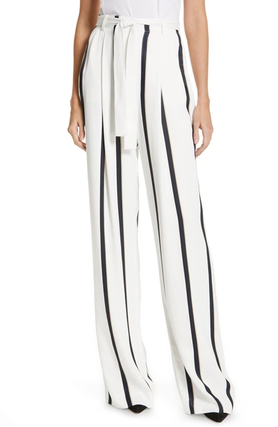 Equipment Evonne Belted Striped Satin-twill Wide-leg Pants In Nature White Multi