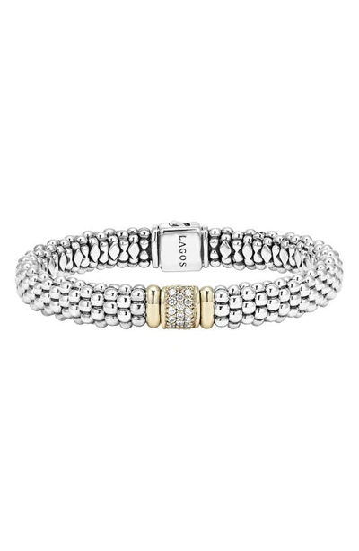 Lagos 18k Yellow Gold And Sterling Silver Caviar Rope Bracelet With Diamonds In Multi/silver