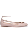 VALENTINO GARAVANI CRYSTAL-STUDDED CUTOUT LEATHER BALLET FLATS,3074457345620280739