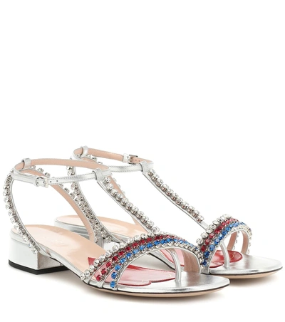 Gucci Bertie Embellished Leather Sandals In Metallic