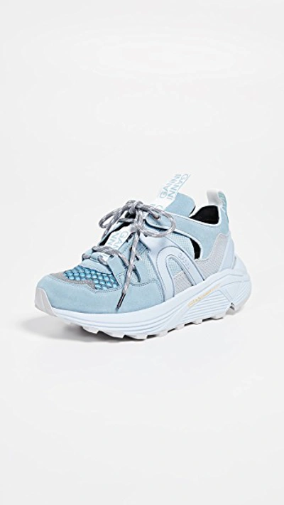 Ganni Logo-print Suede, Leather, Rubber And Mesh Sneakers In Blue