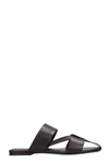 JIL SANDER BLACK LEATHER FLAT SANDALS,10848706