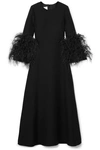 VALENTINO FEATHER-TRIMMED WOOL AND SILK-BLEND MAXI DRESS