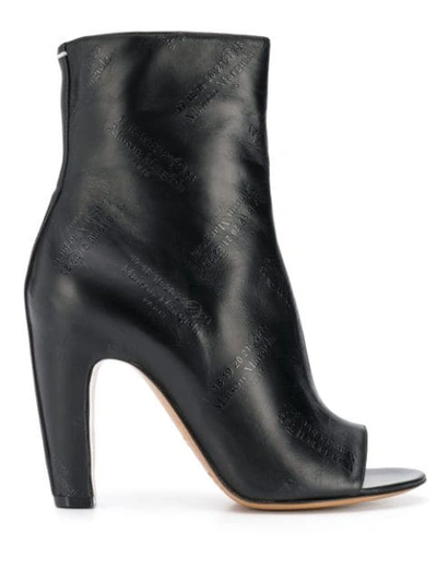 Maison Margiela Embossed Leather Peep-toe Ankle Boots In Black