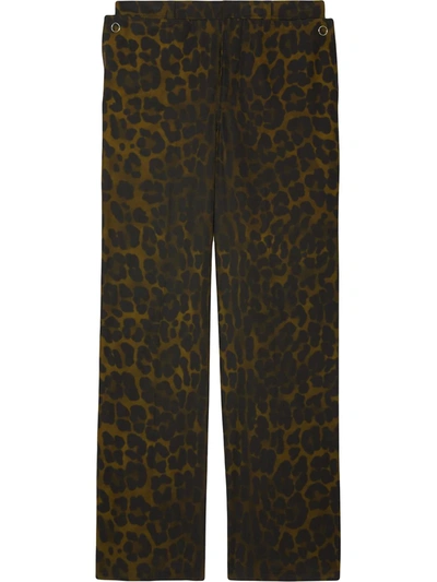 Burberry Leopard-print Straight-leg Cotton Trousers In Green