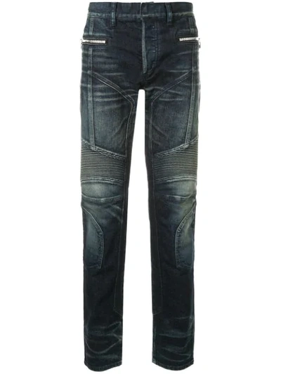 Balmain Stonewashed Tapered Biker Jeans - 蓝色 In Blue