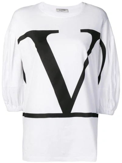 Valentino Logo Jersey Flutter Sleeve Tee In White/ Black