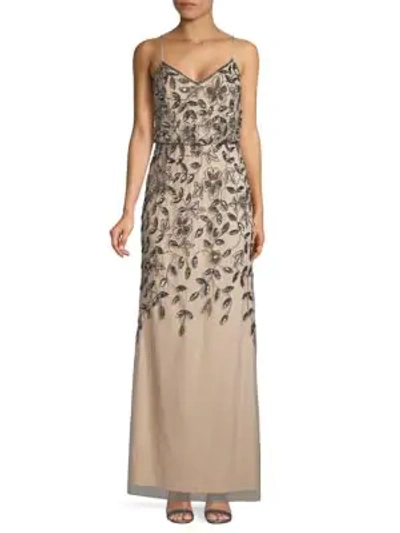Adrianna Papell Beaded Blouson Gown In Platinum Multi