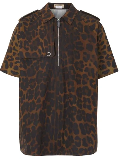 Burberry Short-sleeve Leopard Print Cotton Shirt - 棕色 In Brown