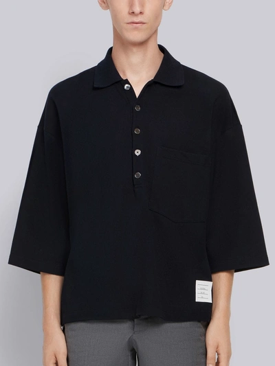 Thom Browne Oversized Piqué Pocket Polo In Blue