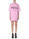 Msgm Dress With Brushed Print Logo In Pink