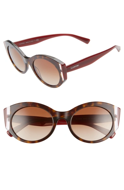 Valentino 53mm Cat Eye Sunglasses - Havana/ Burgundy/ Brown In Gradient Brown