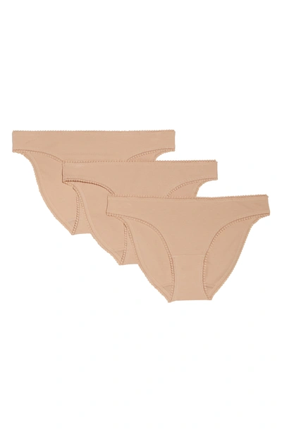 On Gossamer 3-pack Cotton Hip Bikinis In Brown