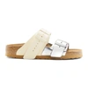 RICK OWENS RICK OWENS WHITE AND SILVER BIRKENSTOCK EDITION ARIZONA COMBO SANDALS