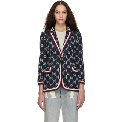 Gucci Gg Supreme Intarsia Cotton Jersey Blazer In Blue,white