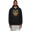 Kenzo Neon Tiger Embroidered Hooded Cotton Jumper In 99 Black
