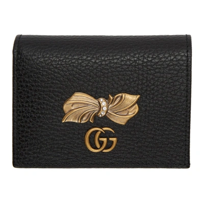Gucci Leather Card Case Wallet With Bow In 1163 Black