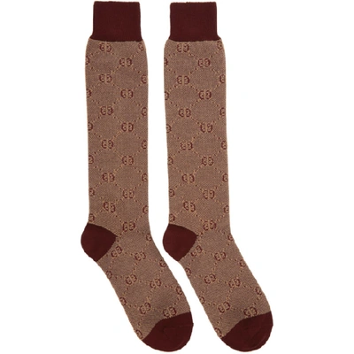 Gucci Men's Tonal Gg Cotton/wool Socks In Dark Brown Beige