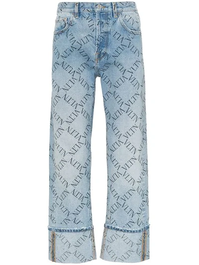 Valentino Grid Logo Turned Up Jeans In Denim