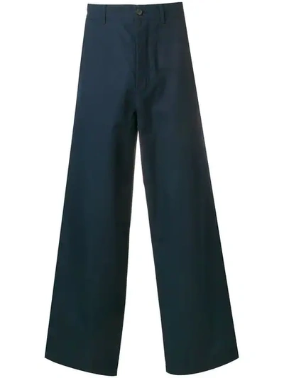 Balenciaga Men's Wide-leg Cotton Trousers In Blue