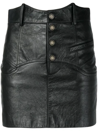 Saint Laurent Western-style Skirt In Antiqued Leather In 1010 -noir/noir