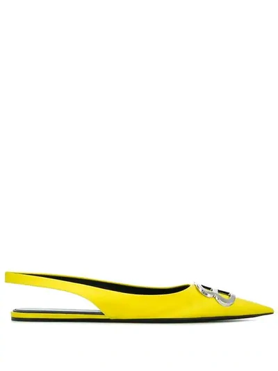 Balenciaga Knife Logo-embellished Satin Point-toe Flats In Yellow