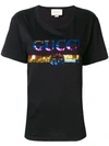 GUCCI GUCCI SEQUINNED LOGO T-SHIRT - 黑色