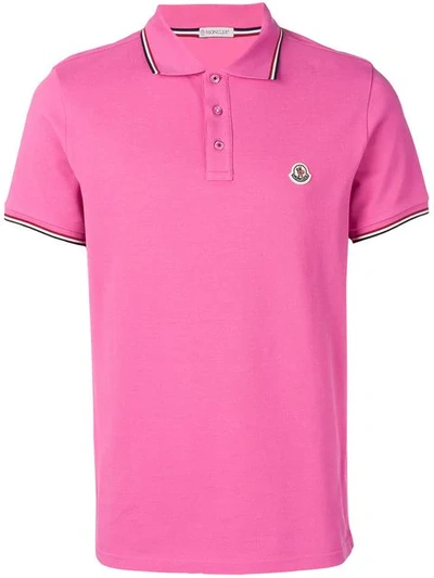 Moncler Contrast-tipped Cotton-piqué Polo Shirt In Pink