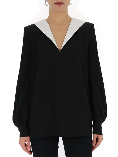 Givenchy Two-tone Silk-crepe Blouse In Black