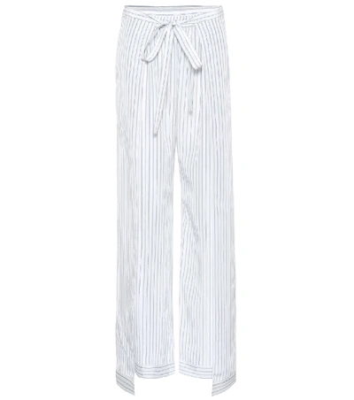 Chloé Belted Layered Pinstriped Silk Wide-leg Pants In Neutrals