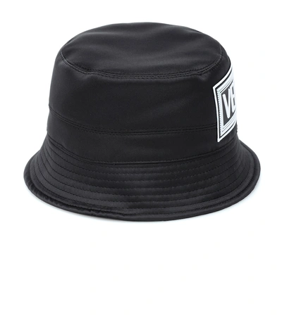 Versace Satin Bucket Hat W/ Rubber Logo Patch In Black