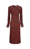 LA DOUBLEJ TINDER RUCHED-SLEEVE TAILORED LEOPARD MIDI DRESS,736590