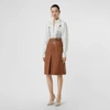 BURBERRY Box Pleat Detail Leather A-line Skirt