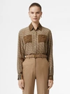 BURBERRY Two-tone Monogram Print Silk Oversized Shirt