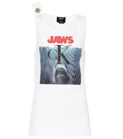 Calvin Klein 205w39nyc Printed Cotton Jersey Ribbed Tank Top In White