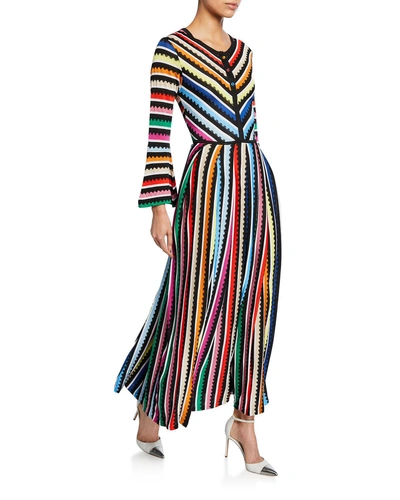 Mary Katrantzou Long-sleeve Rainbow Striped Dress In Multi