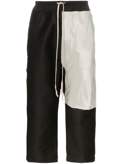 Rick Owens Drkshdw Cropped Panelled Cotton Track Trousers In Black