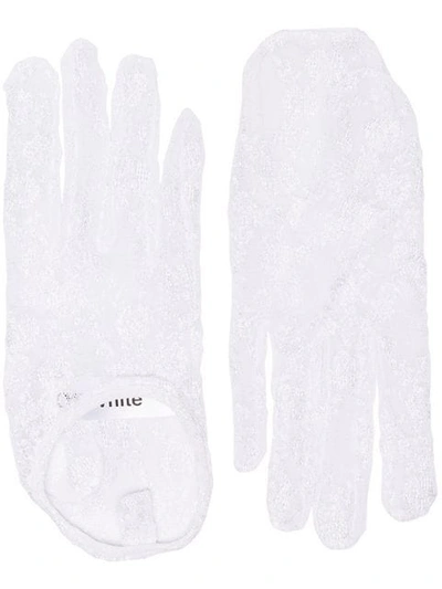 Off-white White Short Lace Gloves - 白色 In White