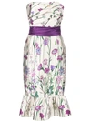 MARCHESA NOTTE MARCHESA NOTTE FLORAL PRINT STRAPLESS DRESS - 白色