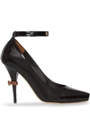 BURBERRY D-RING DETAIL PATENT LEATHER PEEP-TOE PUMPS
