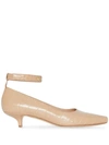 BURBERRY EMBOSSED PEEP-TOE KITTEN-HEEL PUMPS